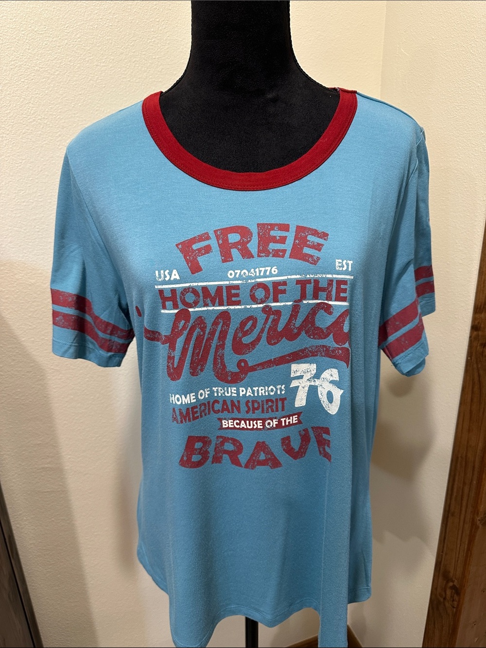 Graphic Short Sleeve Tee - Light Blue with Red Trim